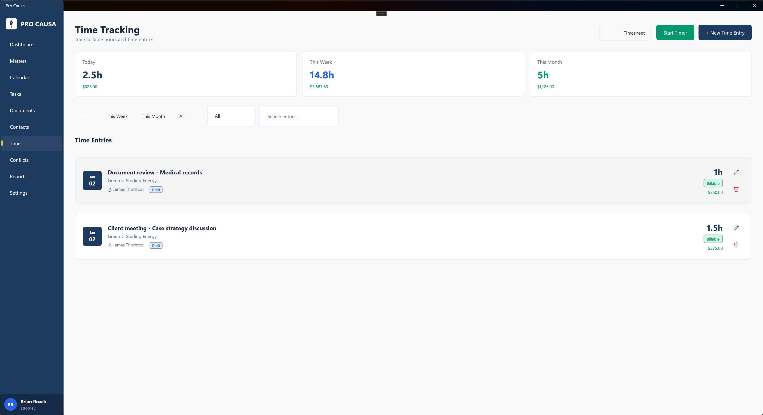 Pro Causa time tracking